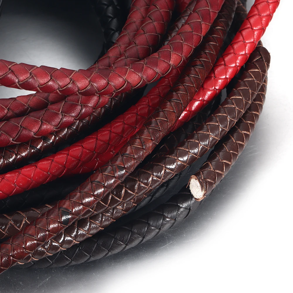 1Meter 8mm Braided Round Leather Rope Uninterrupted Cord for DIY Men Bracelet Jewelry Craft Making Leather Accessories