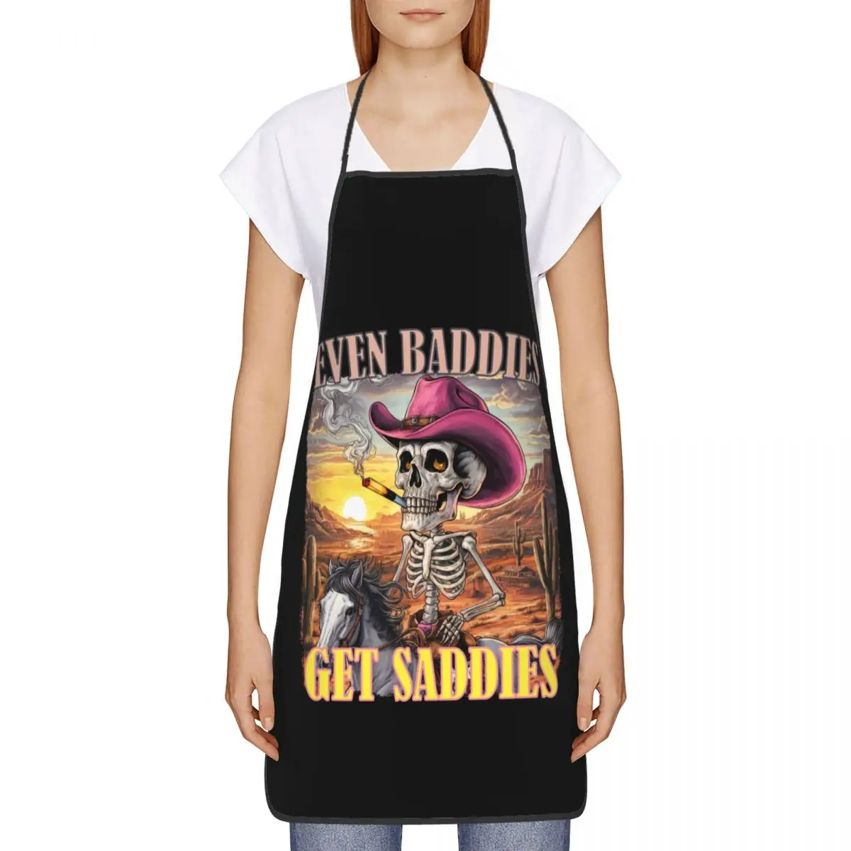 Custom Even Baddies Get Saddies Apron Women Men Unisex Bib Cooking Kitchen Tablier Cuisine Chef Painting