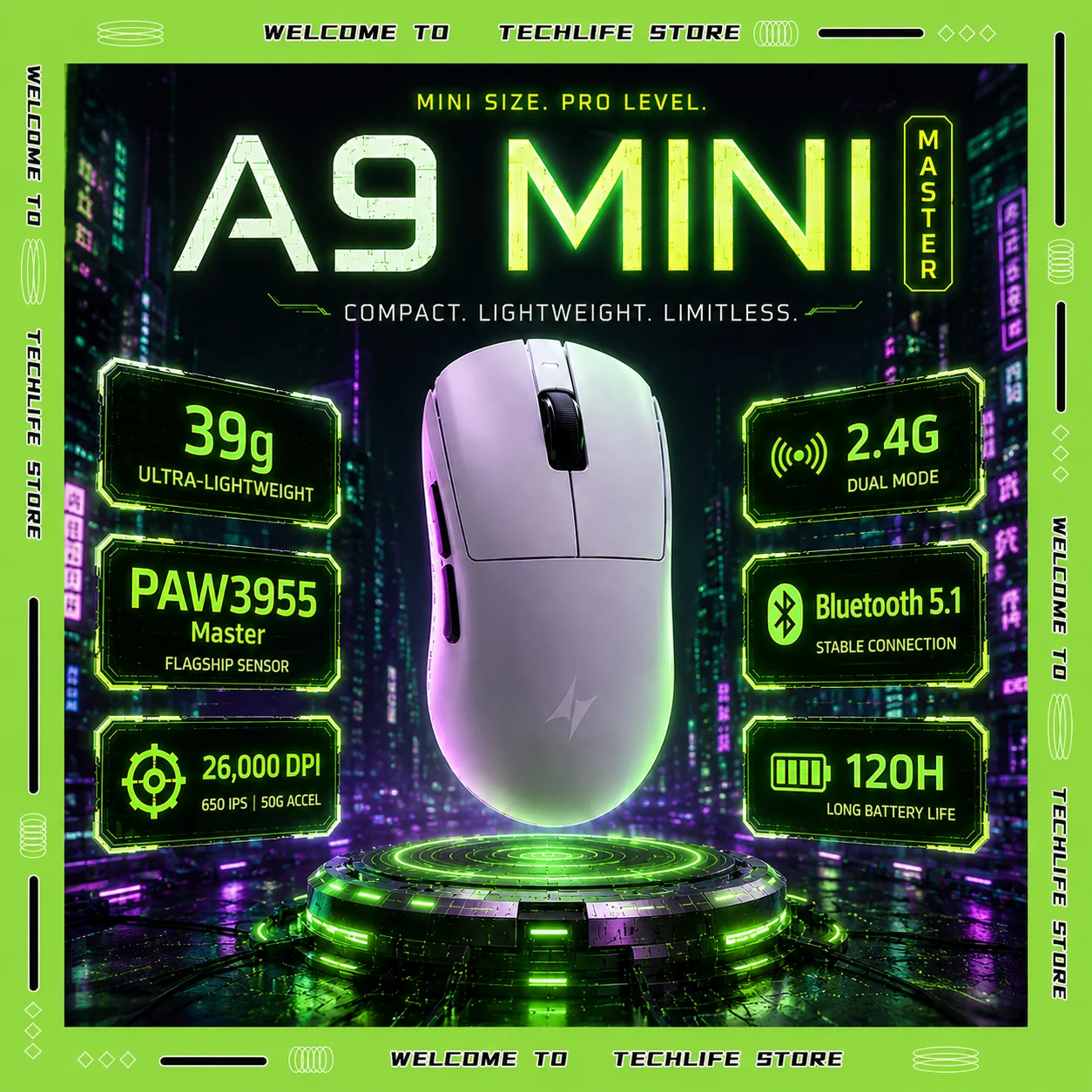 ATK A9 MINI Ultimate Plus Wireless Gaming Mouse 39g Small Medium