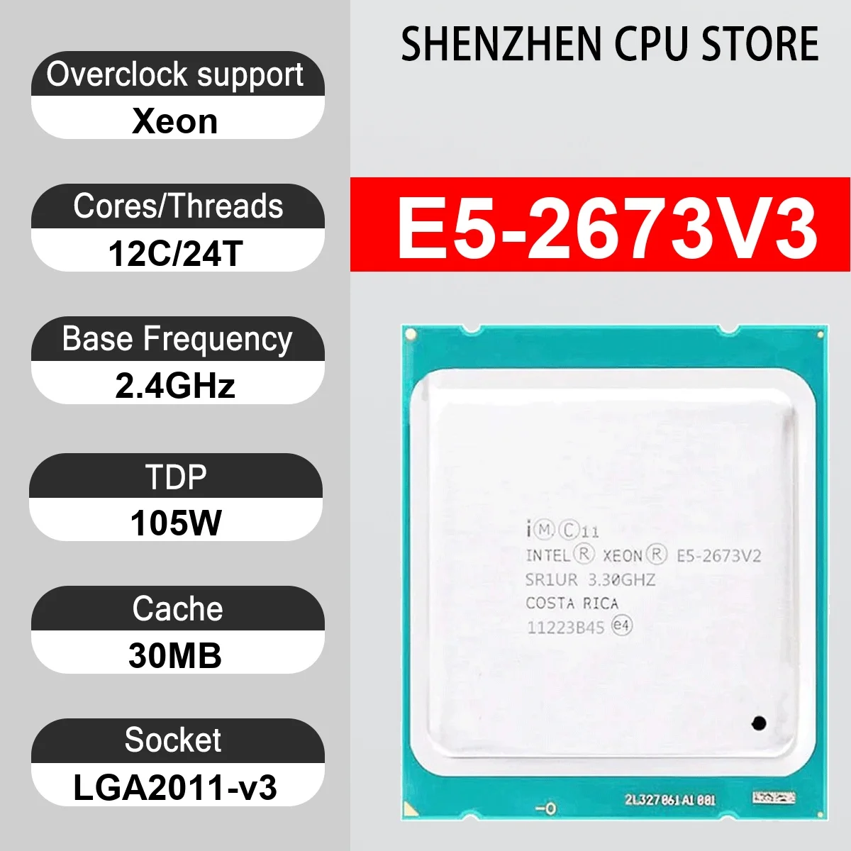 Intel Xeon E5-2673V3 12 Core 24 Thread 2.4GHz 105W 30MB Cache 22nm LGA 2011-v3 SR20K DDR4-2133 Mhz Haswell-EP