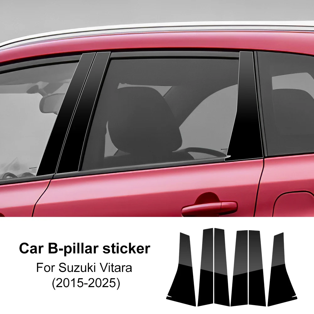 

For Suzuki Vitara MK4 2015 2016 2017 2018 2019-2025 Car Window B C Pillar Post Trim Cover Glossy Black PC Door Column Stickers