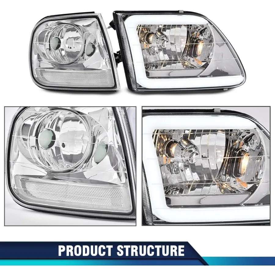 مجموعة مصابيح أمامية LED DRL مع أضواء وقوف السيارات الزاوية لـ 19972003 F150 2004 F150 Heritage 19981999 F250 19972002 Expedition C #6
