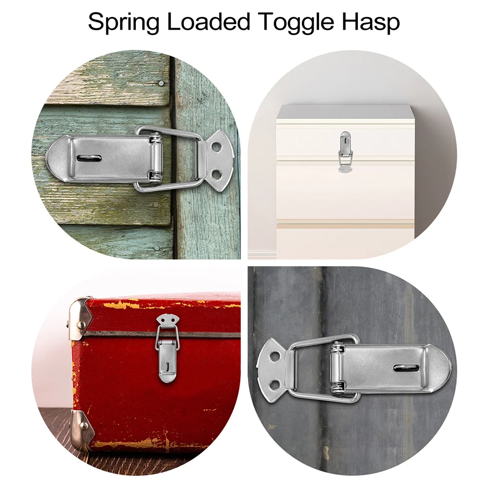 

12Pcs Sturdy Spring Latch Hasp Iron Toggle Buckle Lock for Cabinet Box Iron Toggle Latch Toolboxes Buckle