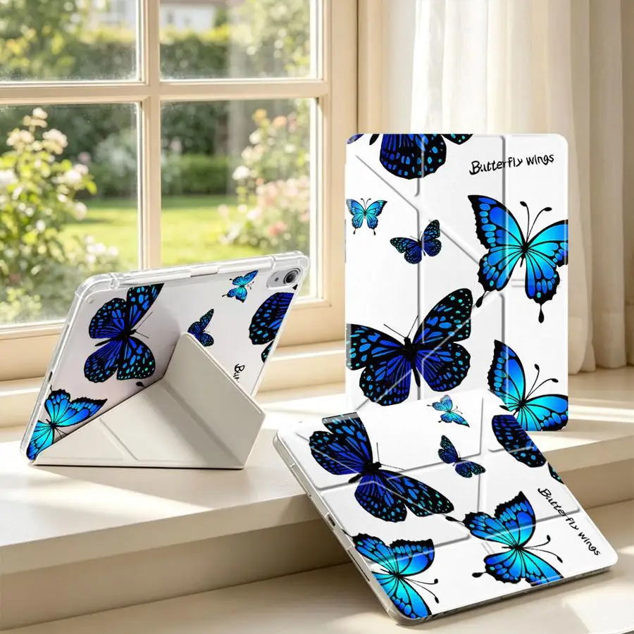 

Tablet Case For Samsung Galaxy Tab A11 S10 Lite S8 S9 Plus S7 FE A8 A9 Plus With Pen Slot Cover Blue Butterfly