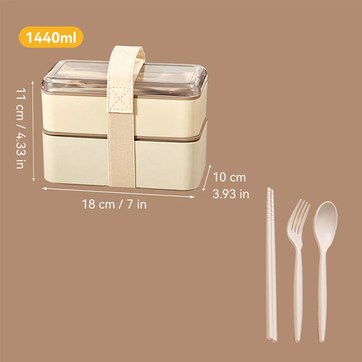 Draagbare plastic dubbelwandige lunchbox met bestek, herbruikbaar, grote capaciteit, verzegelde bento box voor kinderen en studenten, magnetronbestendig.