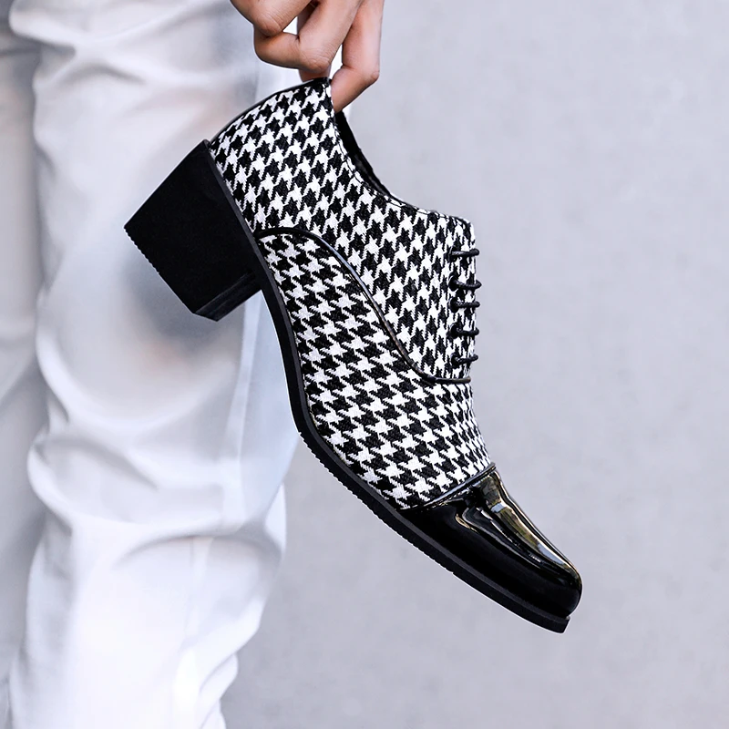 Me High Heels PU Splicing Lace Fashion Business Banquet Men Shoes