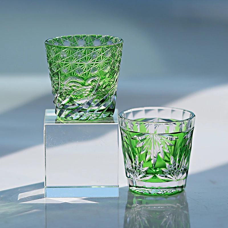 35 ml Hand Cut To Clear Blue korea soju glass cup 1.2 oz min Japanese style sake glass Edo Kiriko Green shot glass tequila