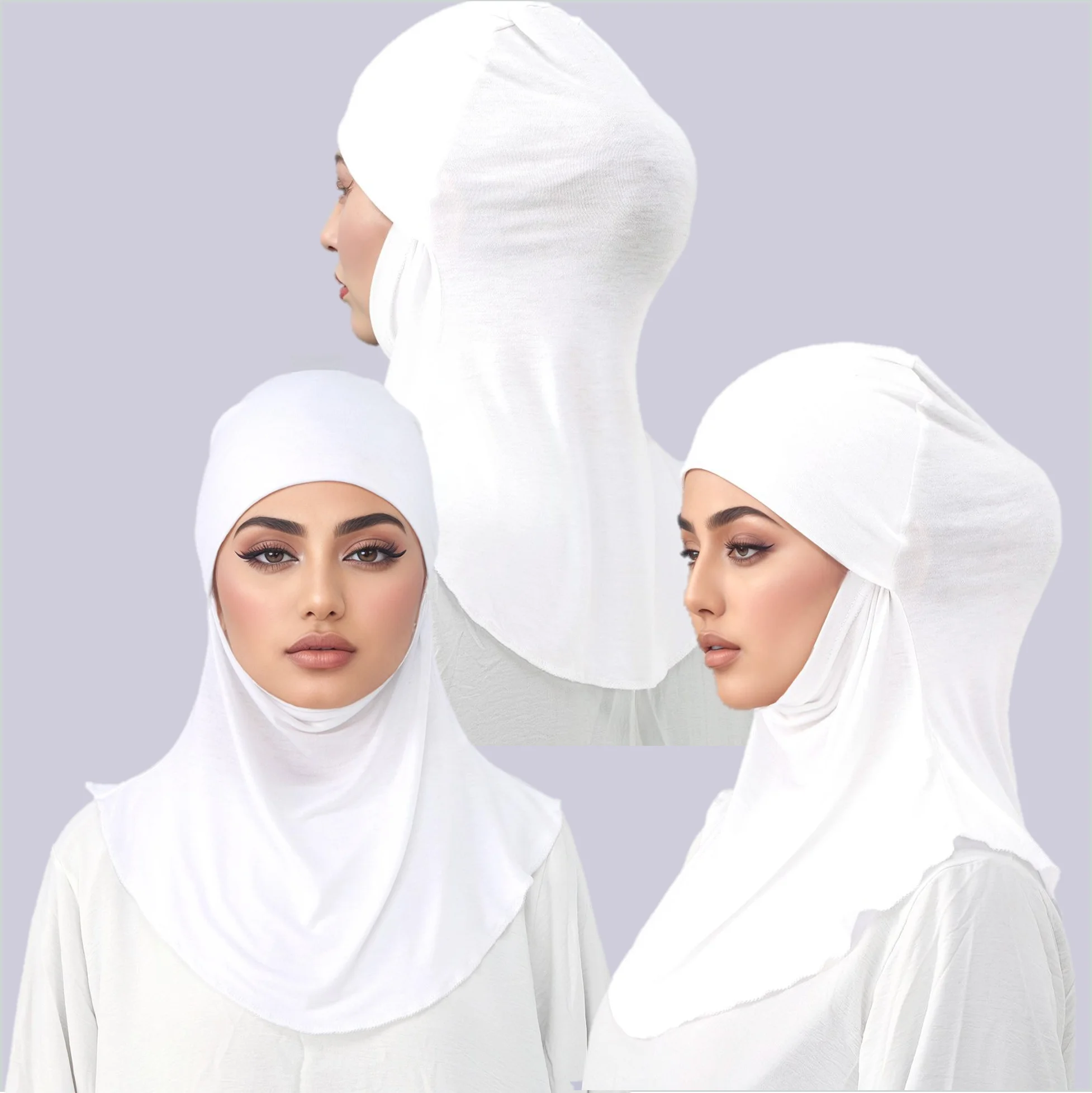New Jersey Instant Hijab for Muslim Women Hijab Solid Stretch Undercap Headscarf Multi-functional Head Wraps Prayer Inner Cap