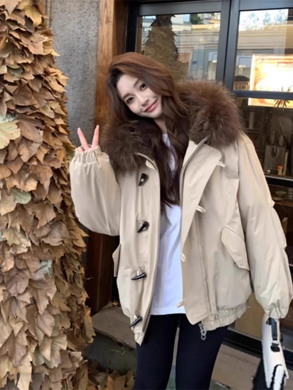 

Thiened Warm ort Cotton Jaet Women's Loose Korean Sle Student Cotton Coat Winter New Sle Button Front Coat