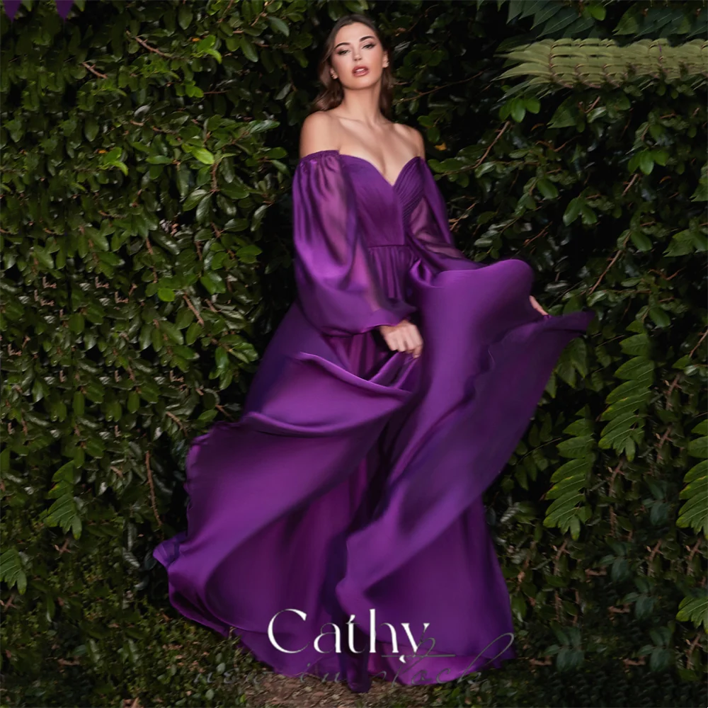 

Cathy Elegant Puffy Sleeve Vestidos De Noche 30D Silk Chiffon Prom Dress 2023 Sexy Sweetheart A-line فساتين السهرة