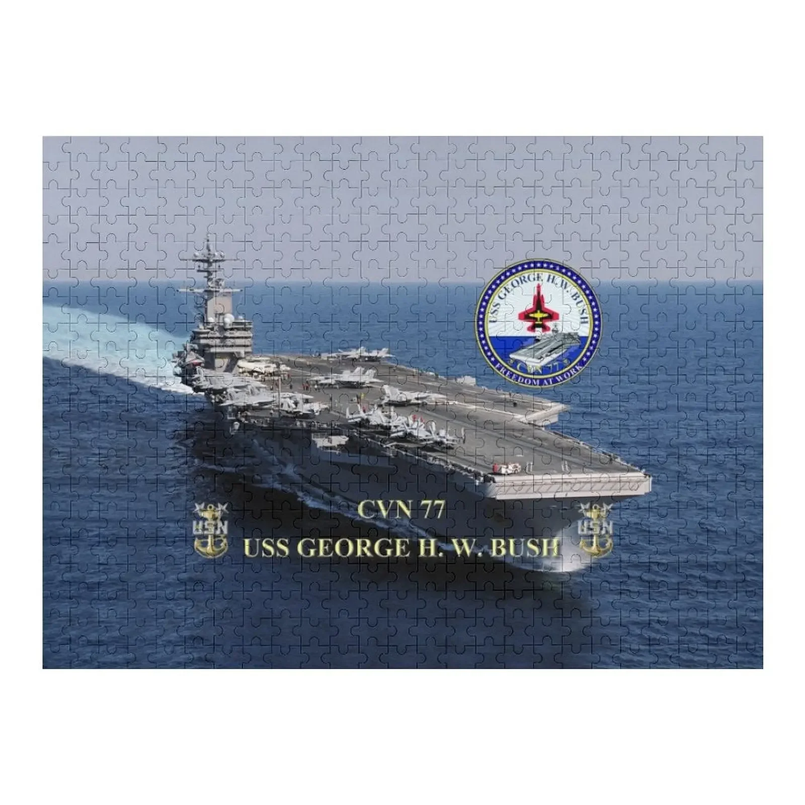 

CVN-77 USS George H.W. Кустарниковый пазл, персонализированные подарки, деревянное название на заказ, персонализированные аксессуары, пазл