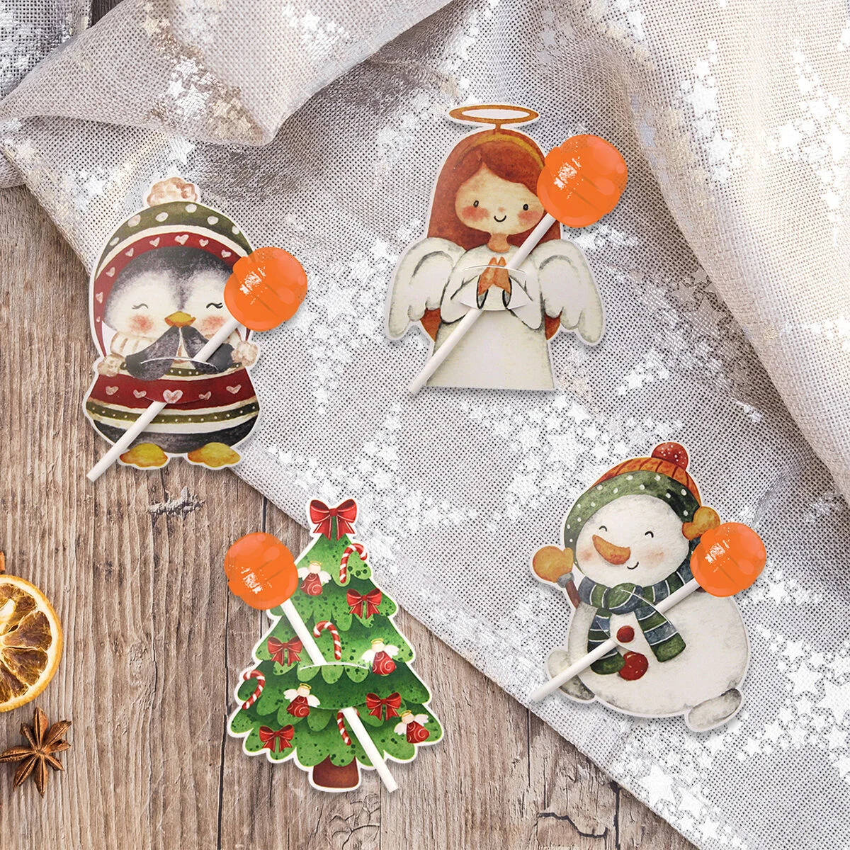 48 قطعة بطاقات مصاصة عيد الميلاد الكرتونية الملاك/سانتا/الزنجبيل رجل حوامل الحلوى لحفلة عيد ميلاد سعيد الاطفال الحلويات التعبئة والتغليف