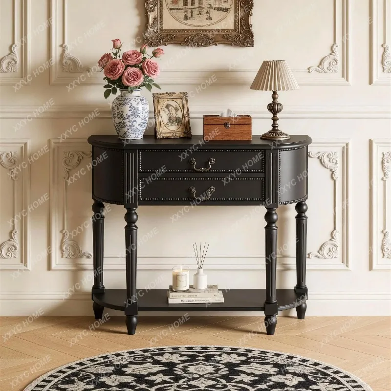 XX all solid wood semicircular entrance table corridor white simple foyer partition
