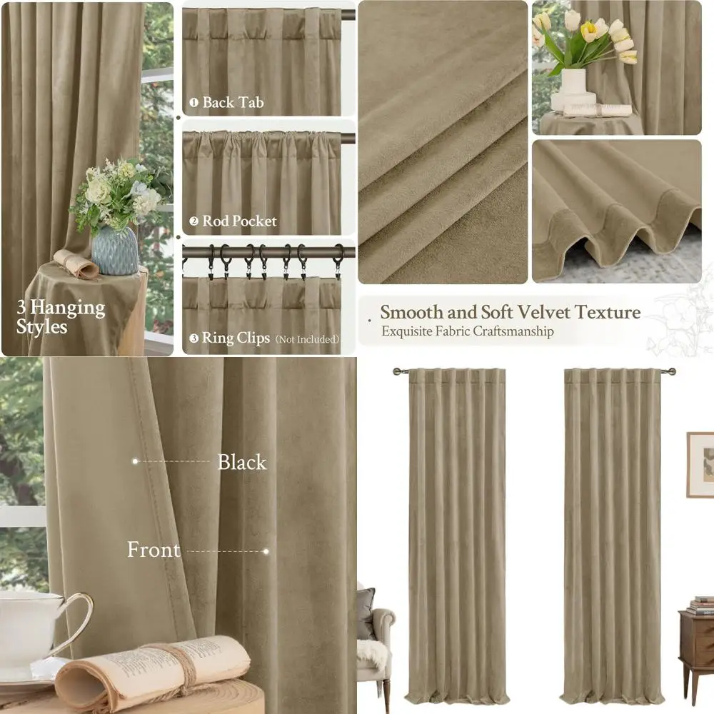

Thick Insulated Taupe Velvet Curtains, 120 for Living Room, 2-Panel Set, 52x120, Country Style, Room Darkening