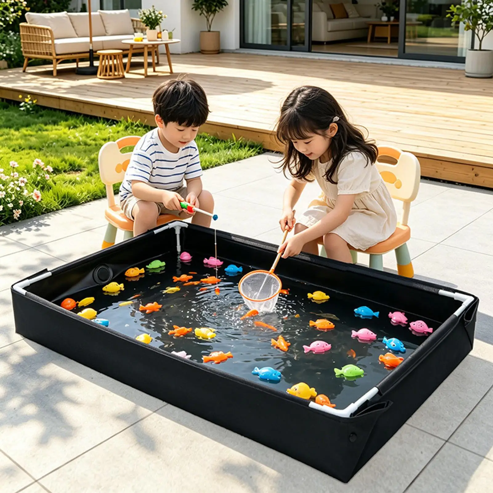 Foldable Sandbox for Kids, 2-in-1 Water Play Table with Drain Large Portable Sand & Water Box for Backyard Beach Camping