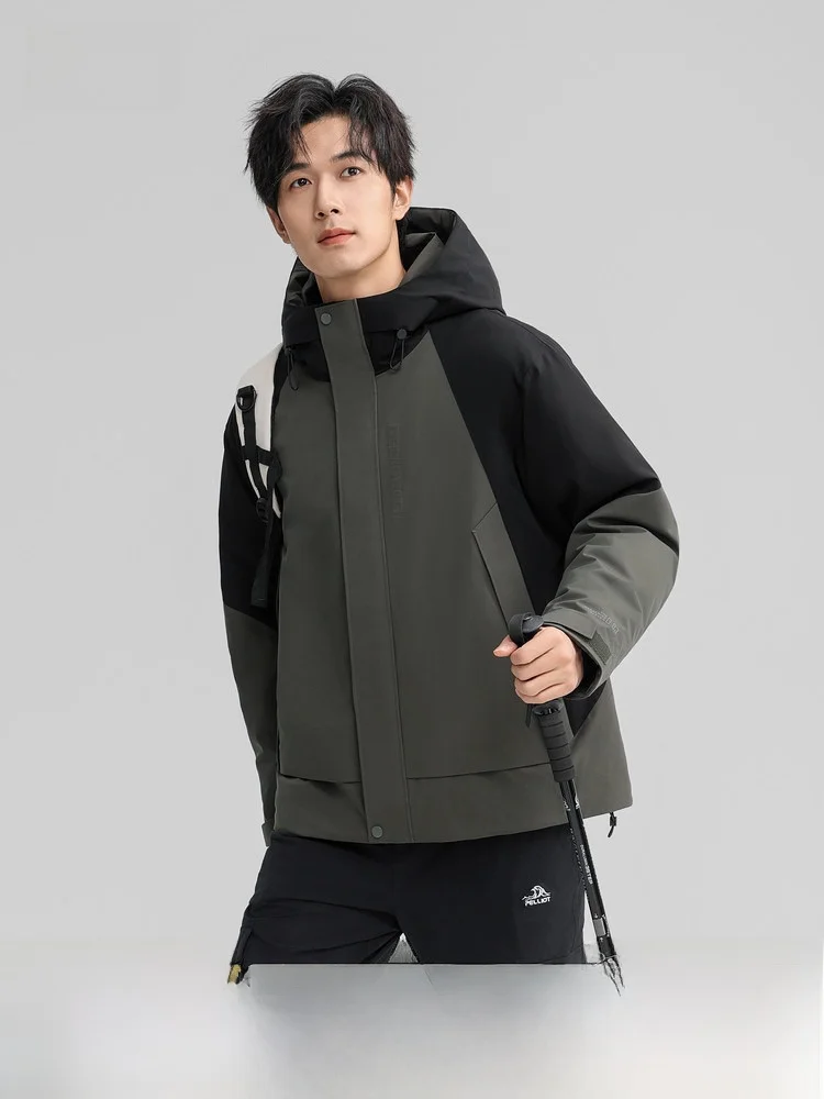 

Snow Flying Spring 2026 Men's Short Workwear down Jacket Hooded Patchwork Outdoor Sports Versatile Warm Fashion Urban Style P...