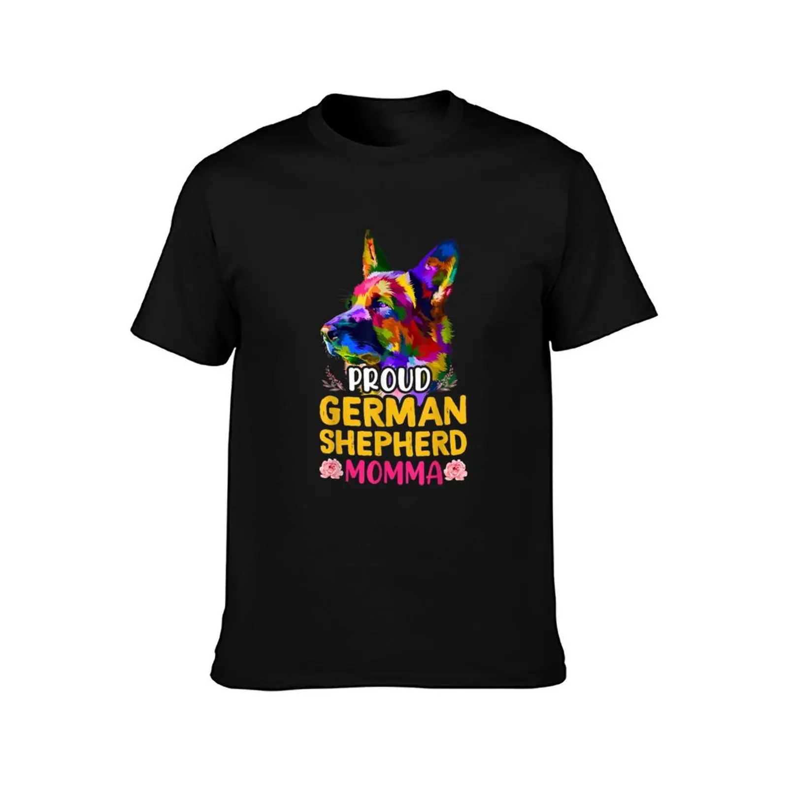 German Shepherd Mom Flowers T-Shirt cotton t shirts high quality T-Shirt