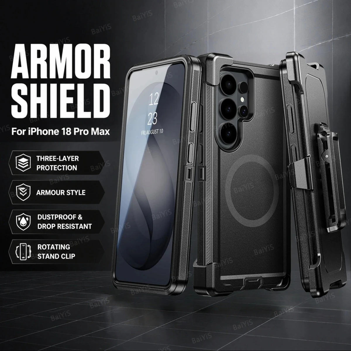 3 in 1 Heavy Duty Hybrid Ott Armor Box Magnetic Case For Samsung S26 Ultra S25 S24 S23 S22 Plus Hard PC+TPU Clip Bracket Cover