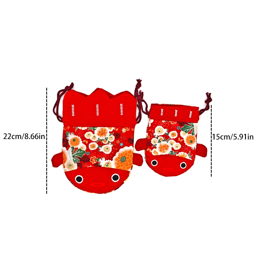 Cartoon Animal Canvas Flower Drawstring Bag New Year Large Capacity Gold Fish Shape Handbag Coin Purse Wedding Candy Bag