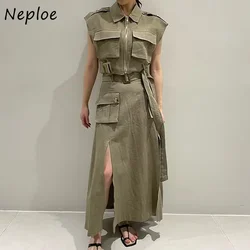 Neploe 2024 New Chic Pockets Design Blouses Korean Fashion Summer Short Sleeve Crop Tops Women All Match Solid Cool Zip Shirt