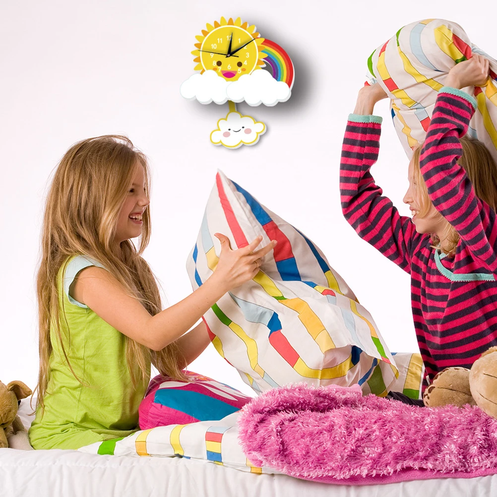 

Sun Rainbow Pendulum Wall Clock Hanging Decor Cartoon Creative Swing Kids Room Bedroom Office Study Child Decor Round