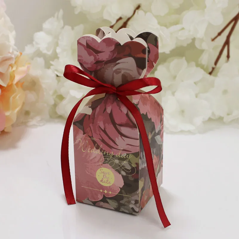 10 Stück Fischschwanz-Vase, Pralinenschachtel, Blumenmuster, Hochzeitstag, Geschenkbox, Verpackung, Box mit Band, Babyparty, Geburtstag, Party-Dekoration – Detail 16