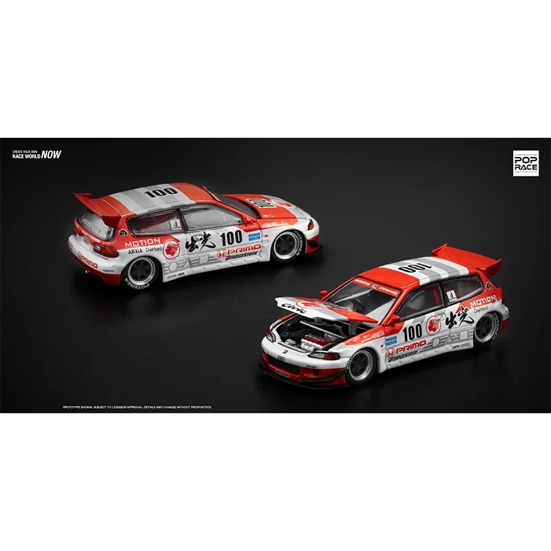 Presale 1:64 Pop Race Pandem Civic EG6เคลื่อนที่แบบเปิดประทุน100โมเดลรถยนต์ diorama Diecast