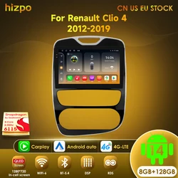 Hizpo Car Radio For Renault Clio 4 2016- 2019 Wireless CarPlay Android Auto No 2 Din 2din DVD Autoradio Stereo Multimedia Player