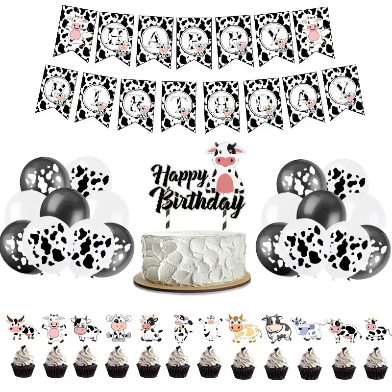 Farm cow theme Baby birthday party Disposable cutlery cup Paper napkin tablecloth balloon child party supplies