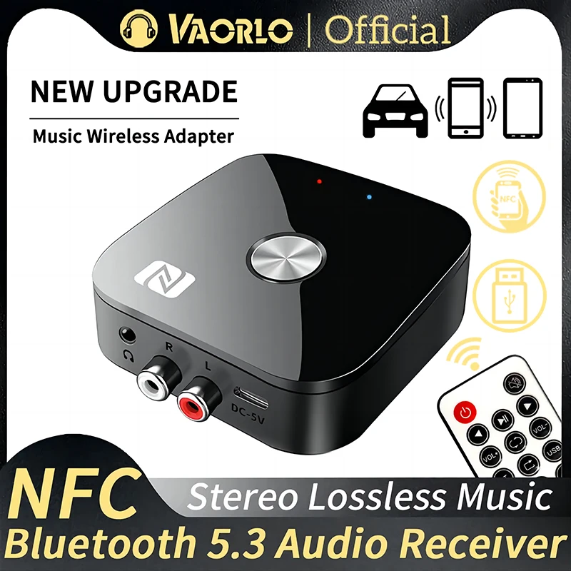 NFC Bluetooth 5.3 Audio Receiver 3.5mm AUX R/L RCA Stereo HIFI Music Wireless Adapter With Mic USB U-Disk Play Remote Control