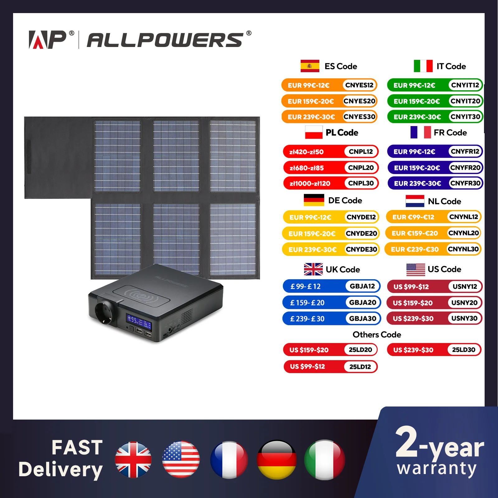 ALLPOWERS Solar Powerbank 41600mAh 200W Portable Powerstation with Solarpanel 60W，DC,USB,USB-C Output  for Camping Laptop Iphone