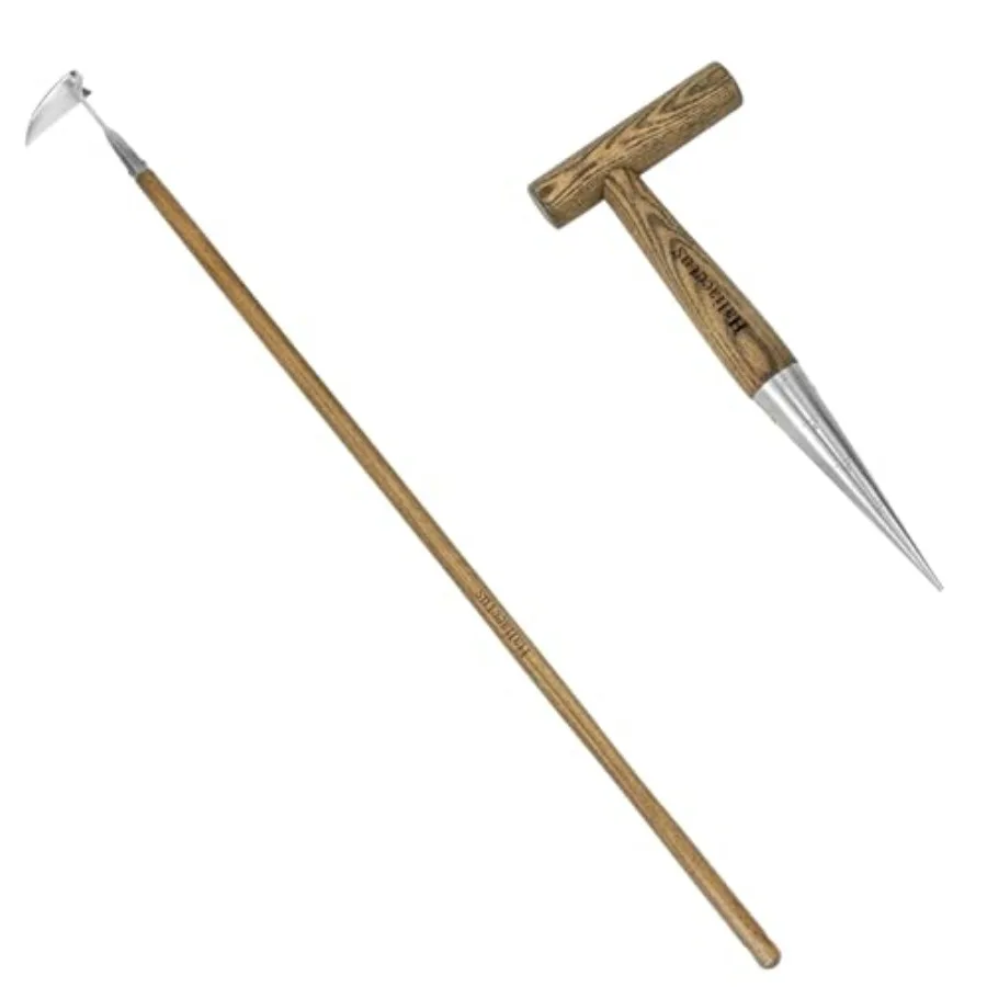 

Garden Hand Dibber 58'' Long Handle Japanese Hand Hoe for Standing to Remove Weed Stainless Steel Scraper Hoe Bent Angle Weedin