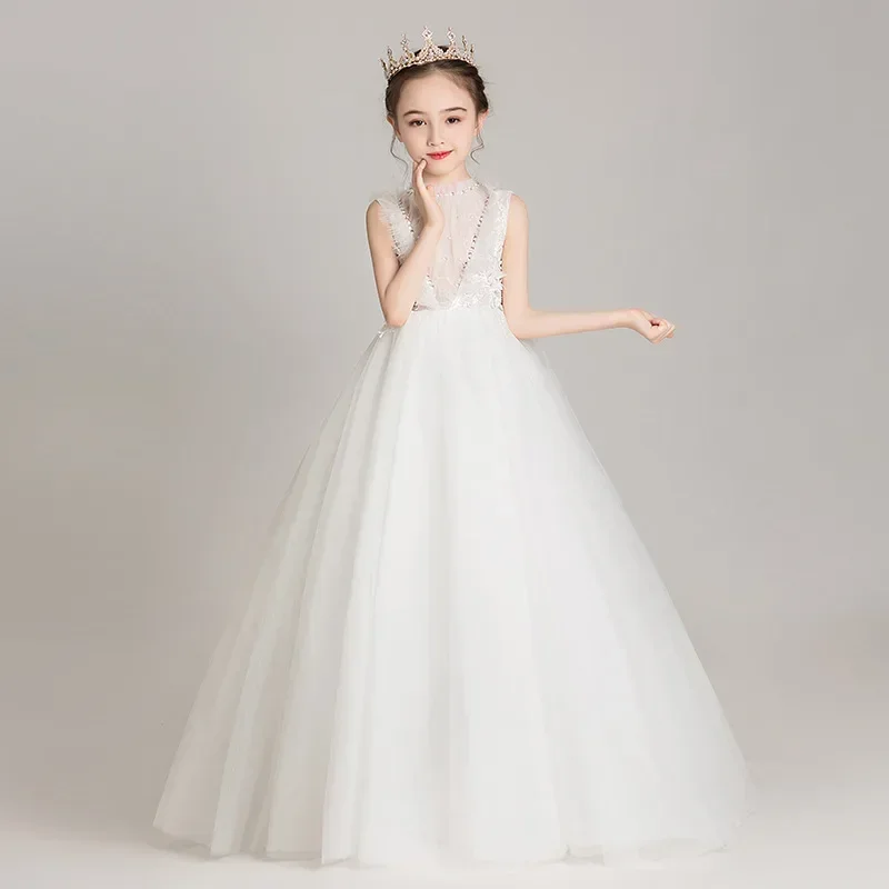 Children's Dress 2024 New Style Sleeveless Puff Yarn Flower Girl Wedding Dress