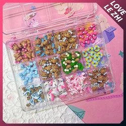 120Pcs Boxed Summer Ocean Beach Blue Hello Kitty Nails Art Charms Accessories Hawaii Black Skin Kt Dolphin Bow Resin Accessories