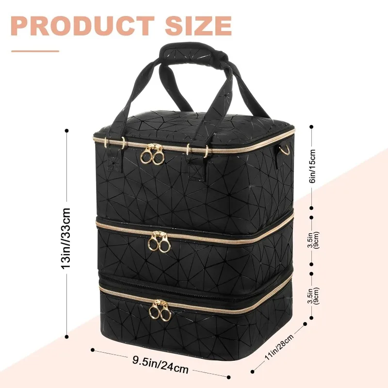 حقيبة تخزين طلاء الأظافر المحمولة عالية الجودة وقابلة للإزالة ذات سعة فائقة وثلاث طبقات يمكن تخزين صندوق إضاءة لتعزيز الأظافر #4