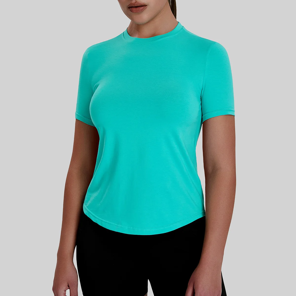 ملابس يوجا عالية المرونة برقبة دائرية، ملابس أوروبية وأمريكية ضيقة لظهر الجمال، رياضية ماصة للعرق، سريعة الجفاف للنساء