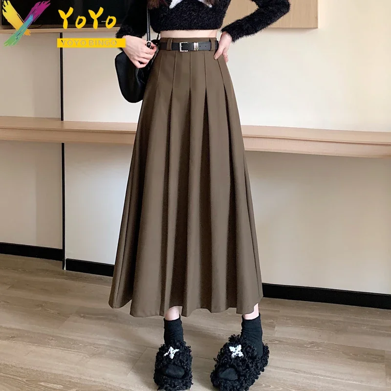 Elegant Temperament Tweed High Waist A-shaped Skirt Autumn/winter 2024 Fashion Chic Pleated Medium-length Ankle Skirt