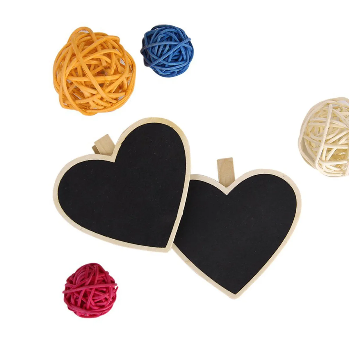 10Pcs Mini Heart Shape Wooden Blackboard Clips Black Chalkboard Pegs for Hanging Photos Notes Messages Decoration