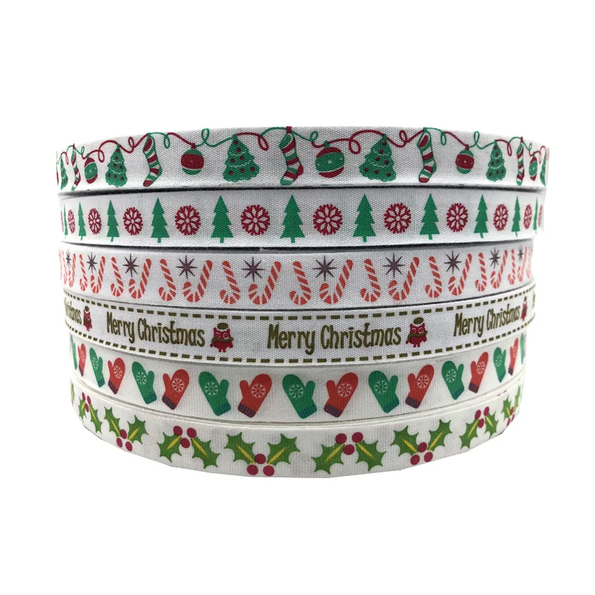 

5yards 15mm Christmas Ribbon Printed Christmas Cotton Ribbon For Handmade Design Christmas Decoration Gift Packing