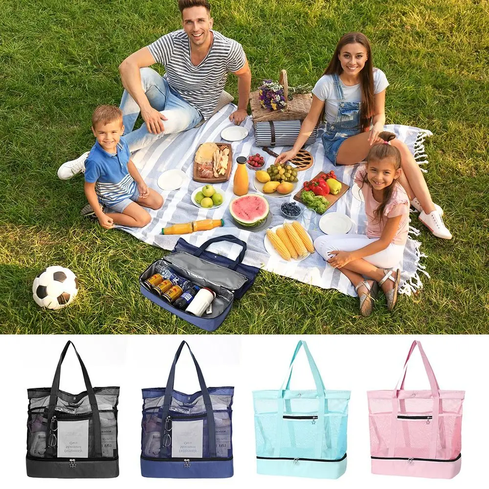 Heat Preservation Picnic Beach Bag Transparent Mesh Double-layer Storage Double-layer Swim Storage Lightweight Foldable