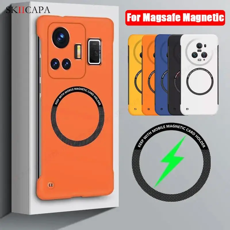 OPPO 용 Magsafe 마그네틱 프레임리스 케이스 X6 Pro X5 X3 Reno 10 9 8 Pro Plus A1 A2 Pro K10 무선 충전 하드 커버 찾기