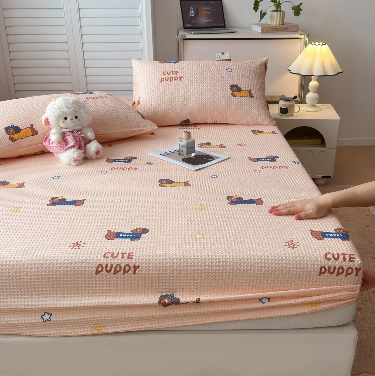 100%Cotton Waffle Bed Sheet Thick Bed Sheet sábanas para cama Single/Queen/King Size with Elastic Bed Linen ropa de cama 침대패드