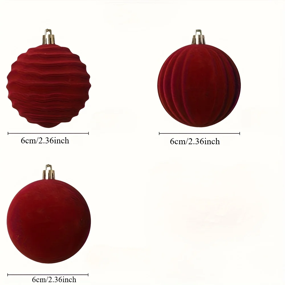 12pcs Velvet Birthday Ornaments-Red Flocked Balls with Golden Ribbons,Perfect for Holiday Tree Decorations,festival Ornaments