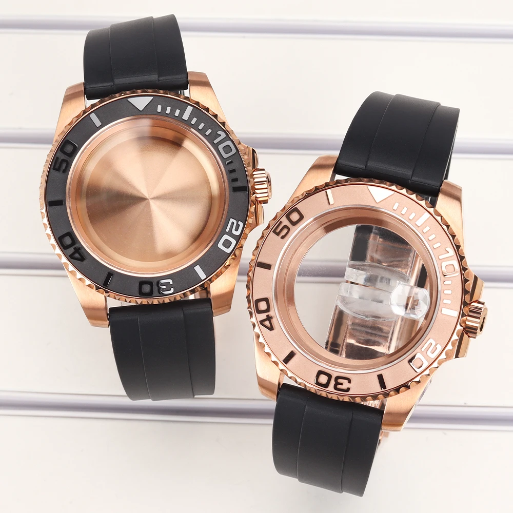 40mm 20ATM Uhrengehäuse Roségold Schwarzes Kautschukarmband Saphirglas Für YACHT NH35 NH36 NH70/72 4R35 7S26 Miyota8215 ETA2824 Damengehäuse – Detail 1