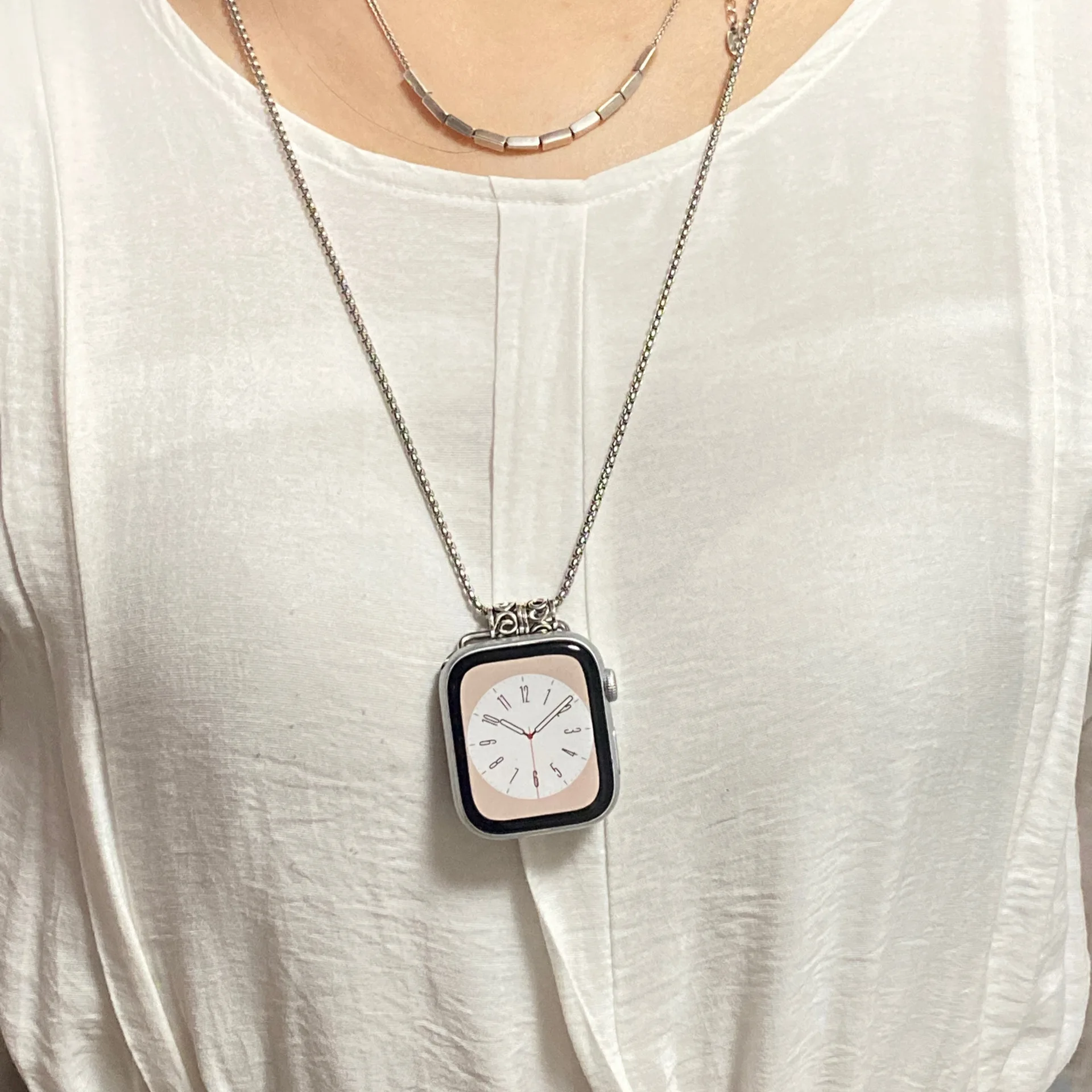 Fashion Long Watch Necklace Retro Metal Chain Anti Lost Pendant Compatible With Apple Watch iWatch All Series Accessory