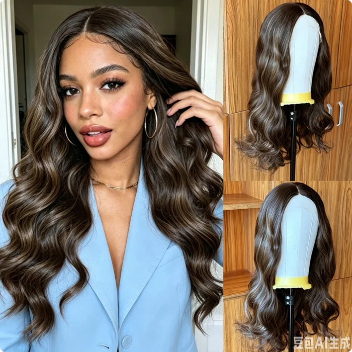 

Dark Chocolate Brown 13x4 Lace Front Wig for Black Women Body Wave Synthetic Fiber Wig Daily Party Use 13x4 Lace Front