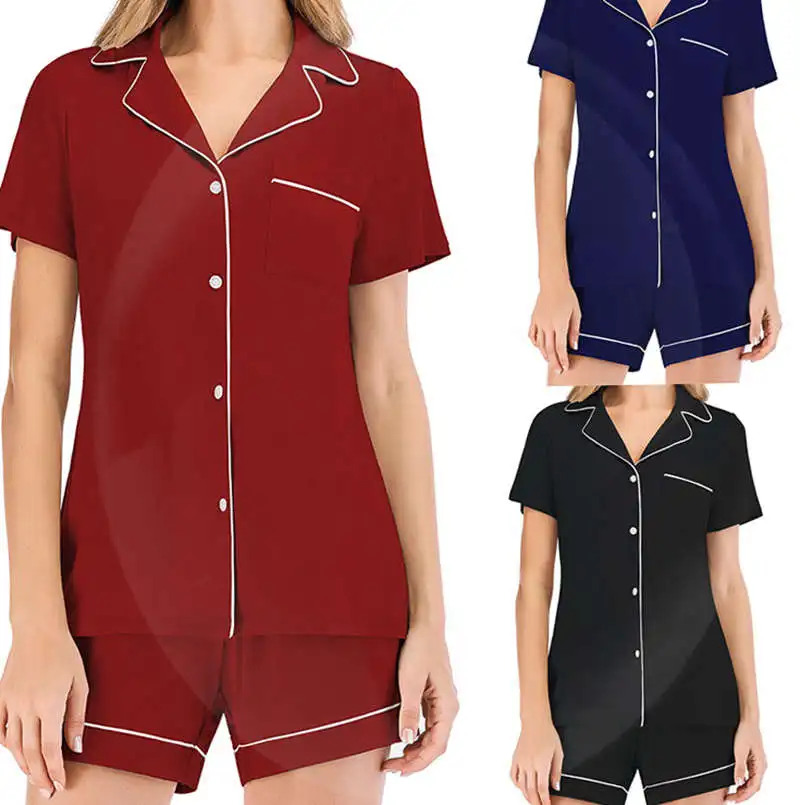 

Women's Modal Casual Pajamas Home Service Suit V-Ne ort Sve Mid-Length Spwear Polyester Fabric Pure Color