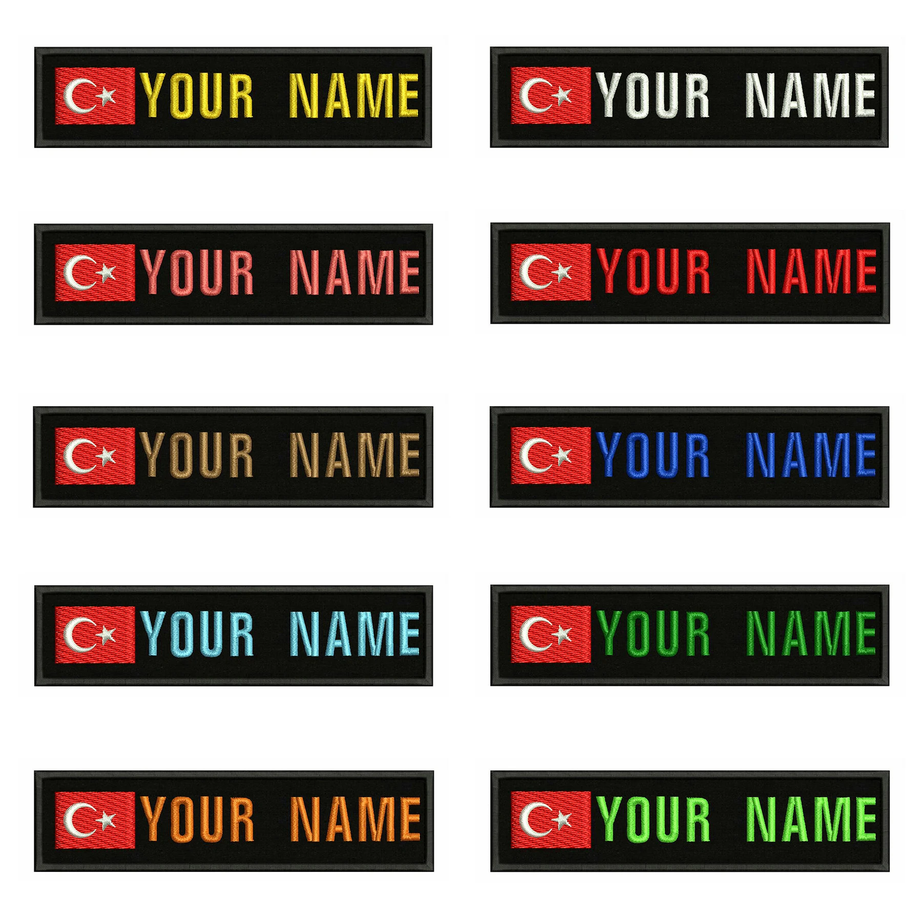 Turkish Flag Turkey 10X2.5cm Embroidery Custom Name Text Patch Stripes Badge Iron On Or  Patches