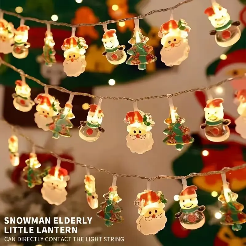 Christmas Tree,Santa Claus&Snowman String Lights Xmas Decoration Lights 10/20 LED Battery Powered Home Party Indoor Light Strips
