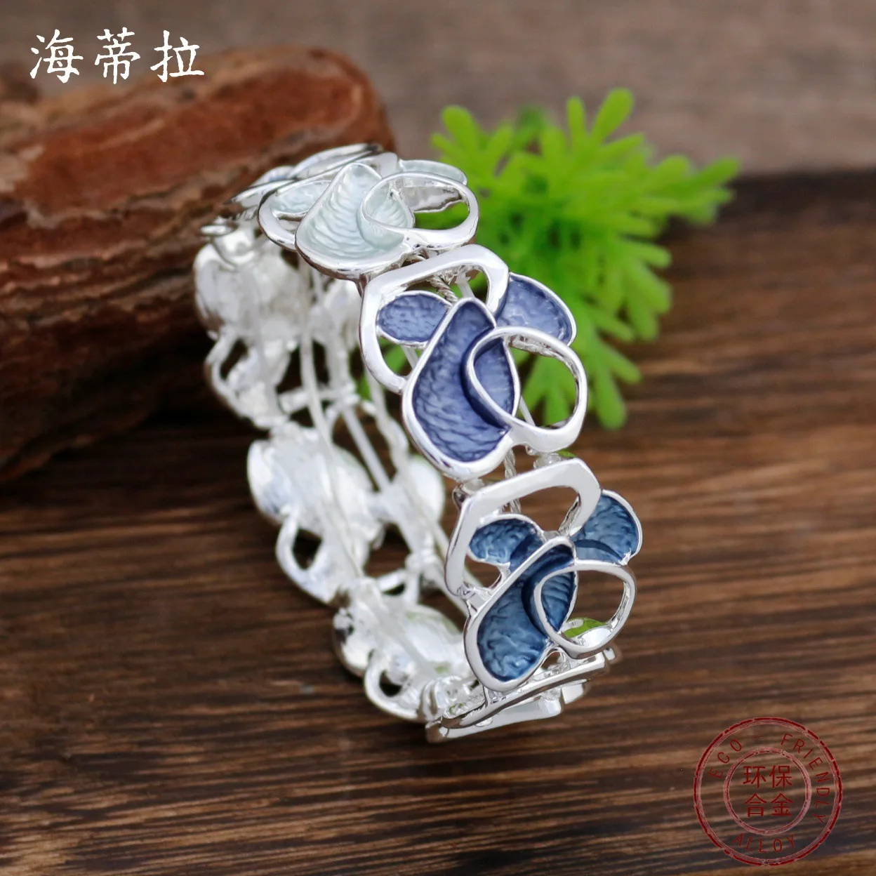 DIY accessories hot-selling enamel color hollow geometric flower elastic bracelet, women's creative design irregular petal brace